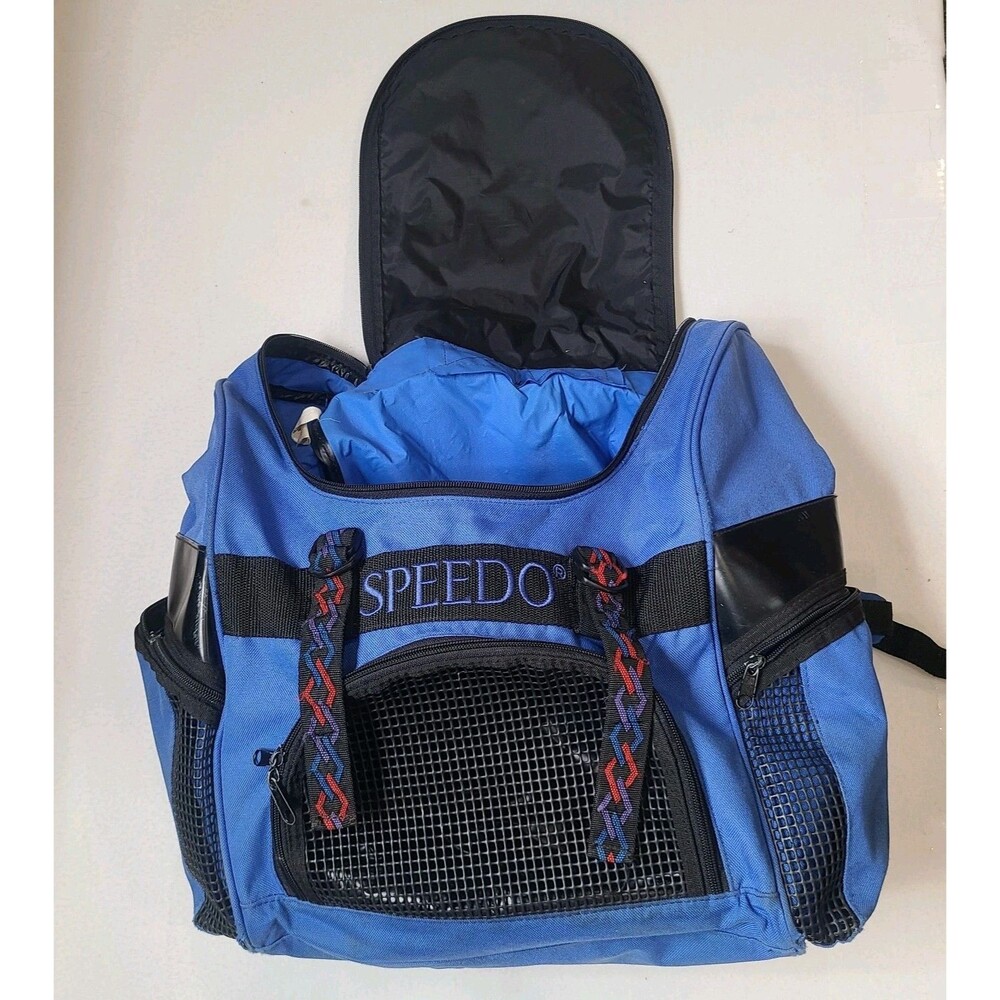 Vintage Y2K Speedo Large Blue Backpack Book Bag Swim Bag Sports Tribal Straps - Picture 2 of 8